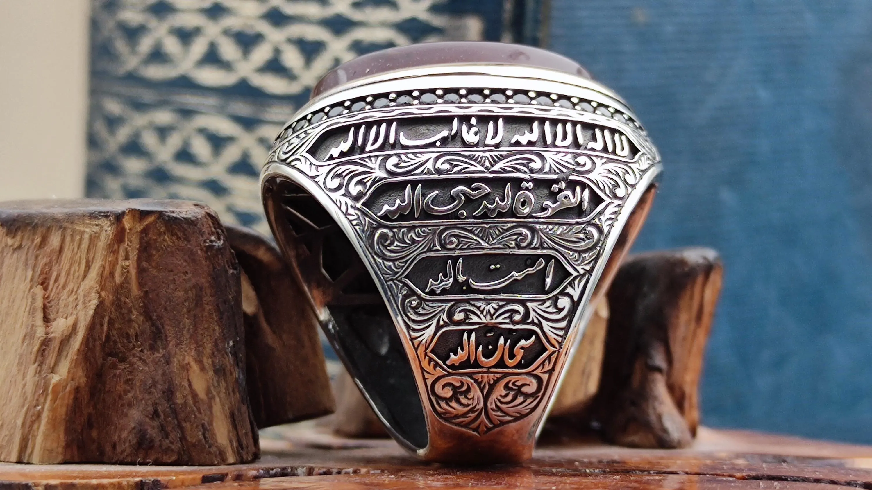 Silver men's ring with The Allah written on Agate, Handmade Silver Ring, Islamic Gift for men, Gift for him, Gift for husbend