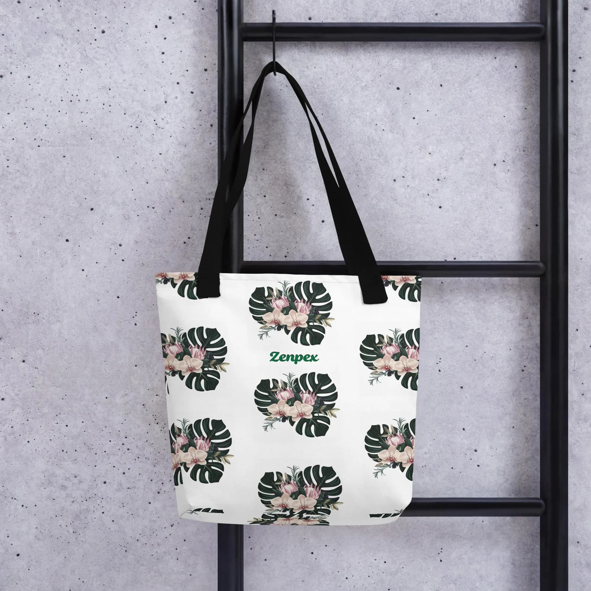 Elegant Tropical Monstera Leaf Tote Bag with Blush Florals – Reusable Eco-Friendly Canvas Bag for Everyday Use