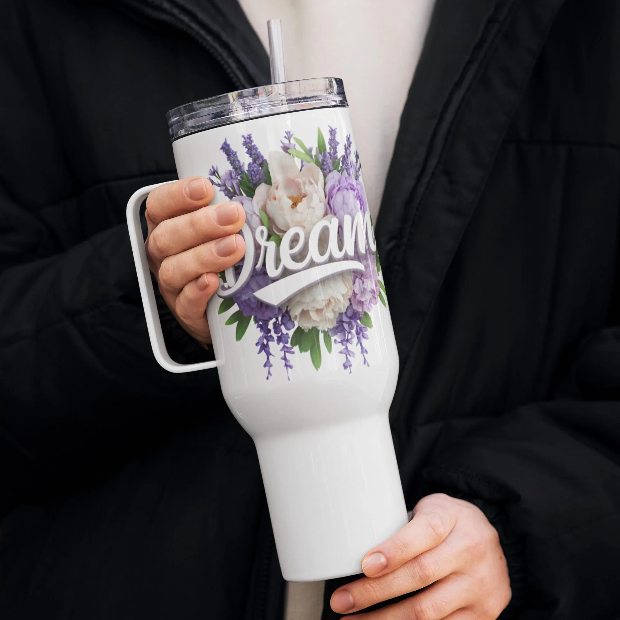 Floral Travel Mug: Stainless Steel Spill-Proof Mug with Handle - image 2