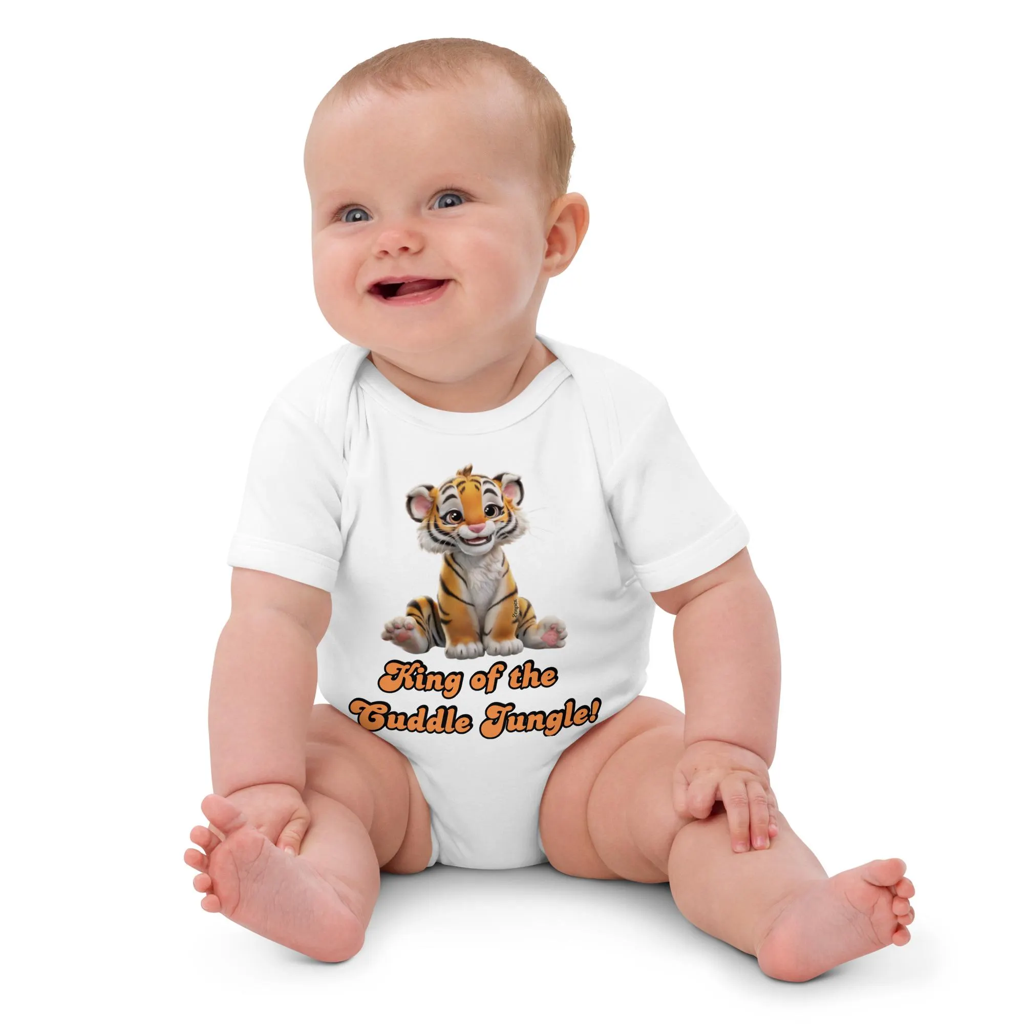 Organic Cotton Baby Bodysuit: Cuddle Jungle Tiger Design