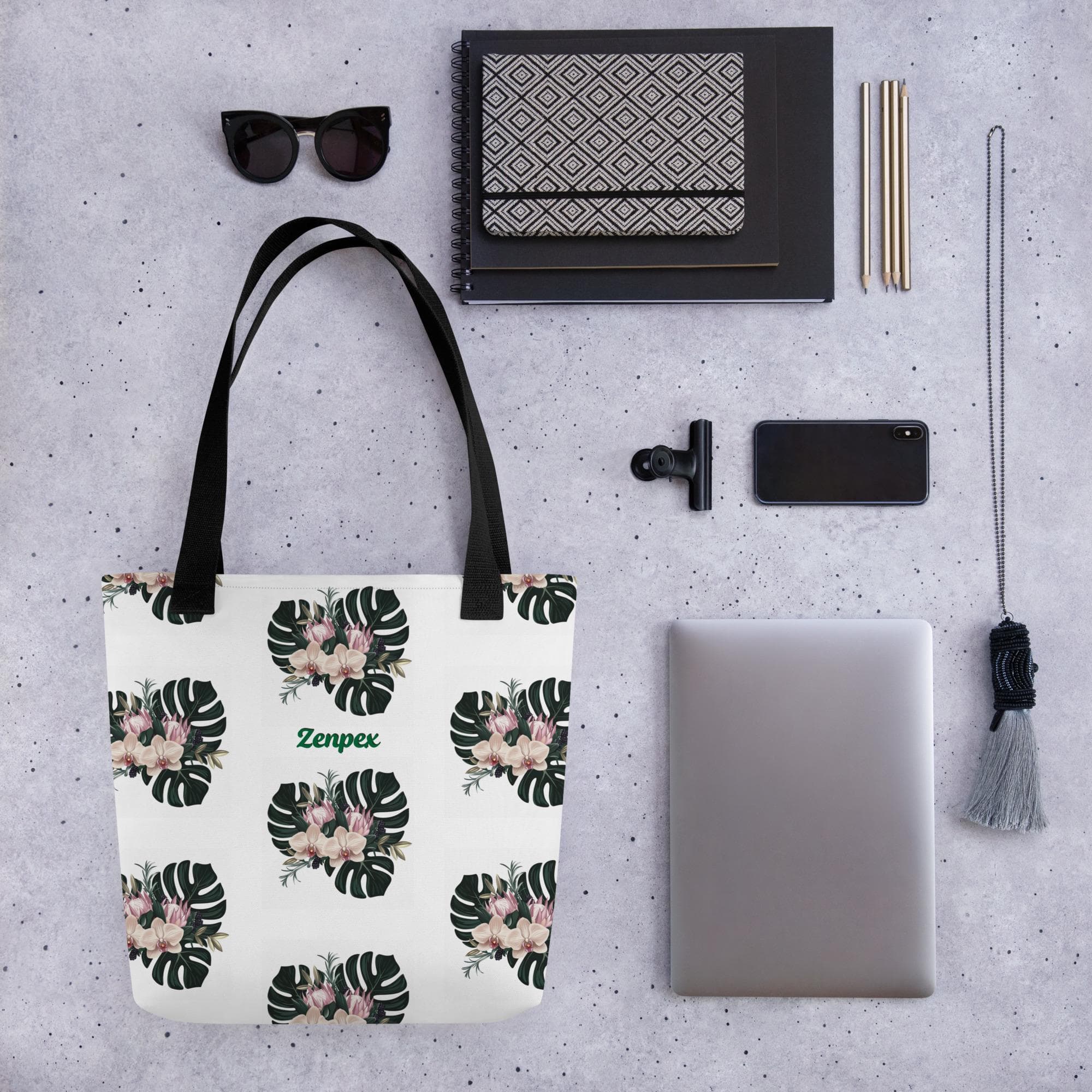 Elegant Tropical Monstera Leaf Tote Bag with Blush Florals – Reusable Eco-Friendly Canvas Bag for Everyday Use