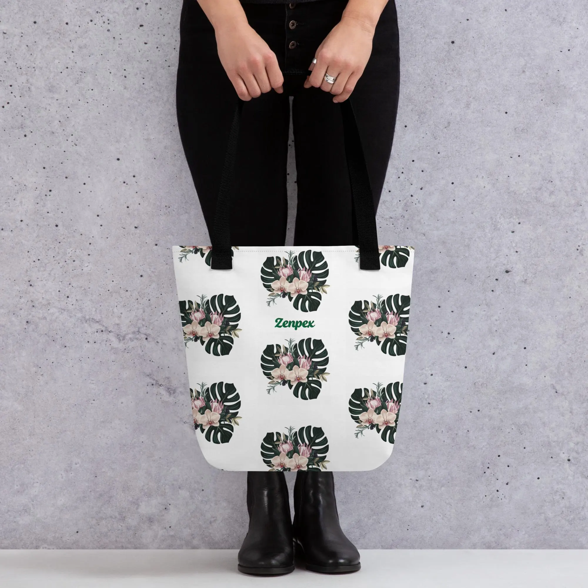 Elegant Tropical Monstera Leaf Tote Bag with Blush Florals – Reusable Eco-Friendly Canvas Bag for Everyday Use