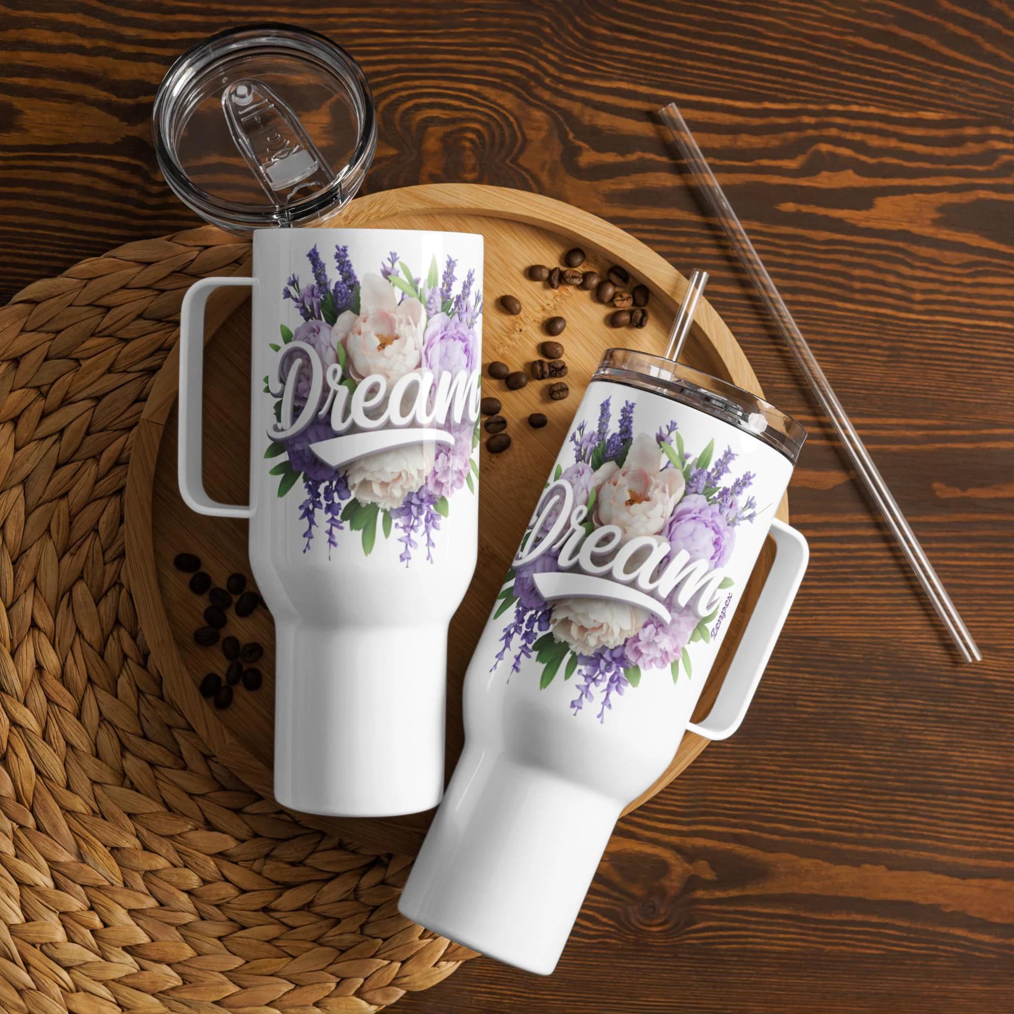Floral Travel Mug: Stainless Steel Spill-Proof Mug with Handle - image 3