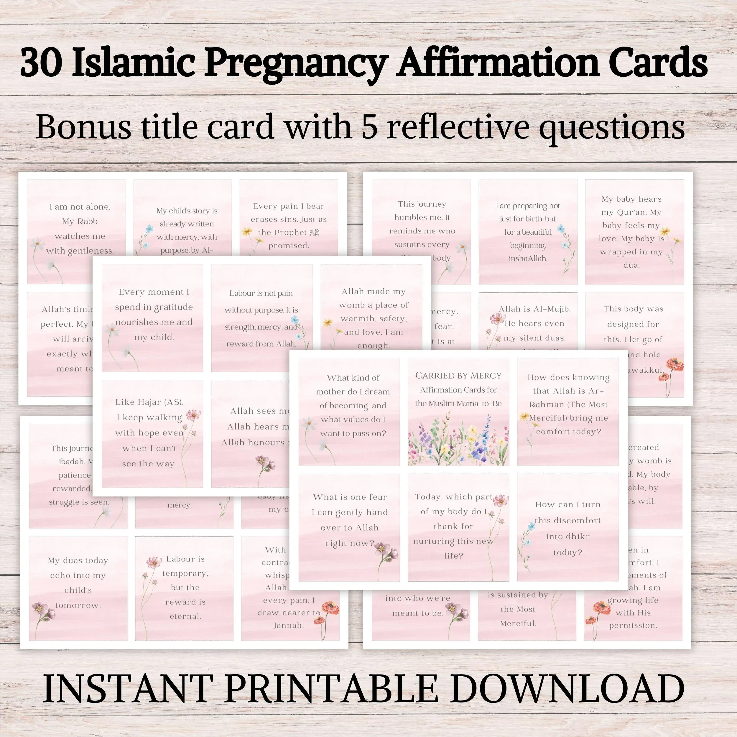 Islamic Pregnancy Affirmation Cards: Muslim Mom Support (Digital Download)