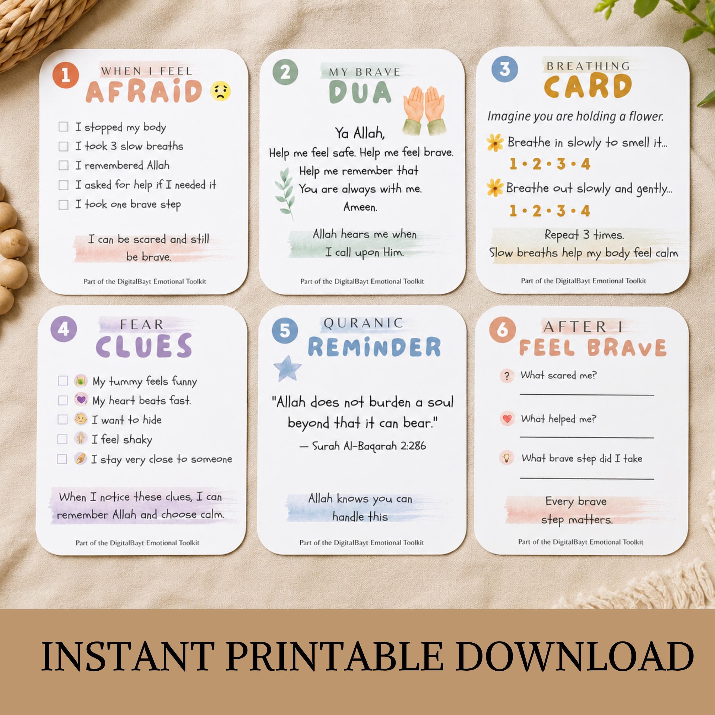 Islamic Emotional Toolkit Muslim Kids| When I Feel Afraid| Fear Regulation Printable| Muslim Children Coping Cards| Islamic Gentle Parenting - image 4