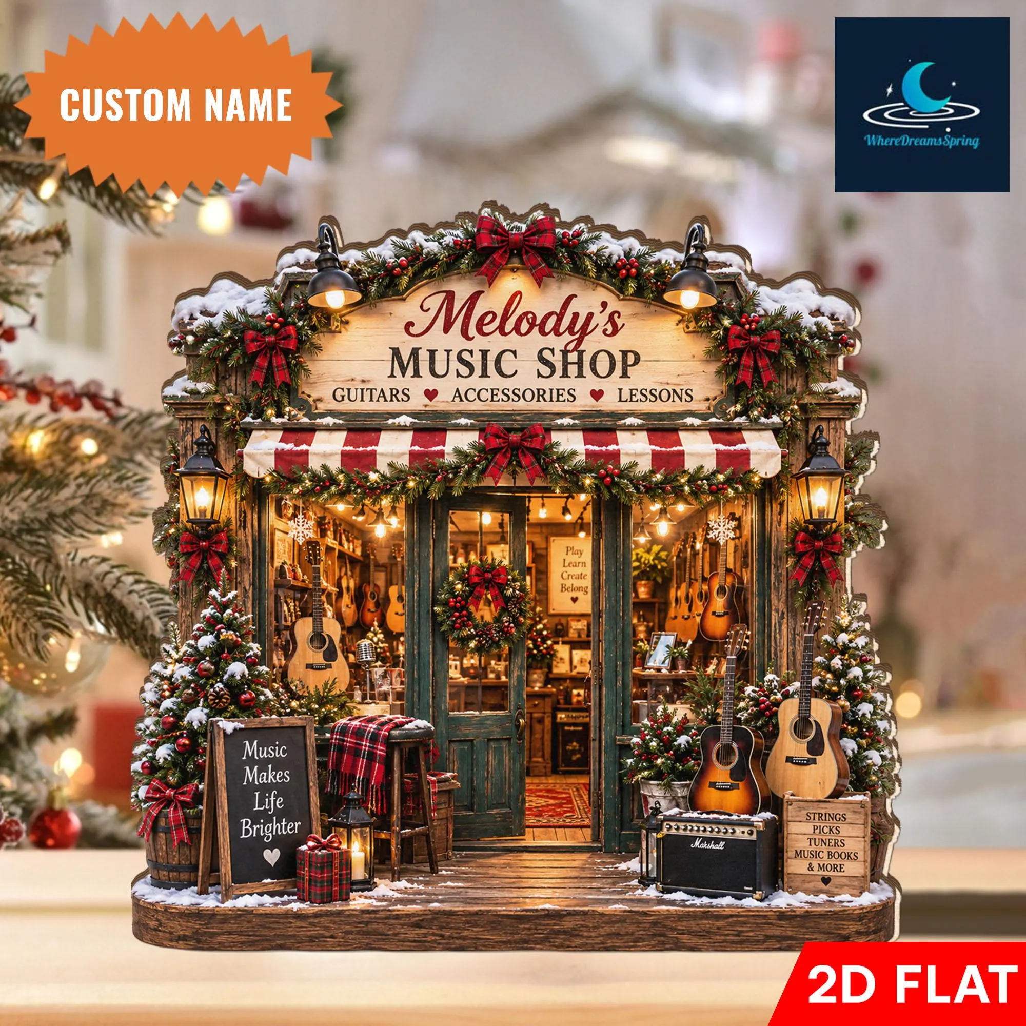 Personalized Music Shop Wooden Block, Custom Name Guitar Lover Gift - image 3