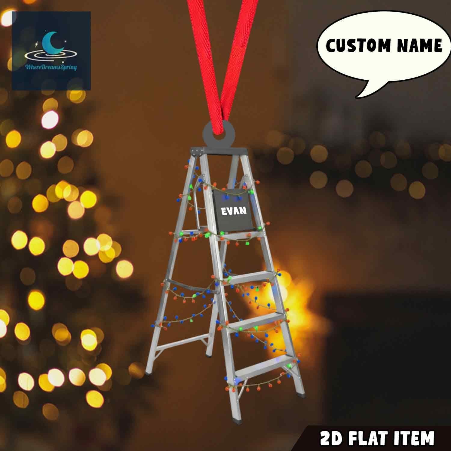 Personalized Ladder Christmas Ornament, Handyman Gift