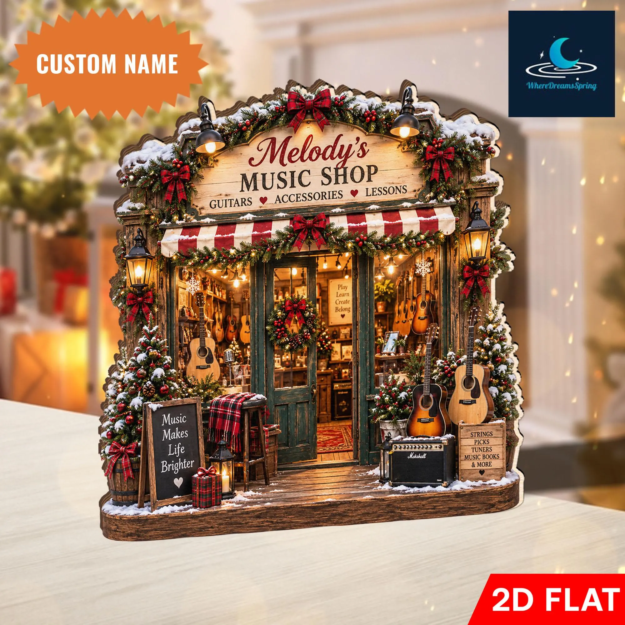 Personalized Music Shop Wooden Block, Custom Name Guitar Lover Gift - image 4