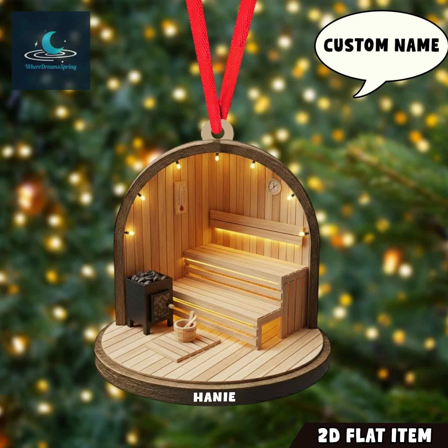 Personalized Sauna Christmas Ornament, UV Print Cabin Decor