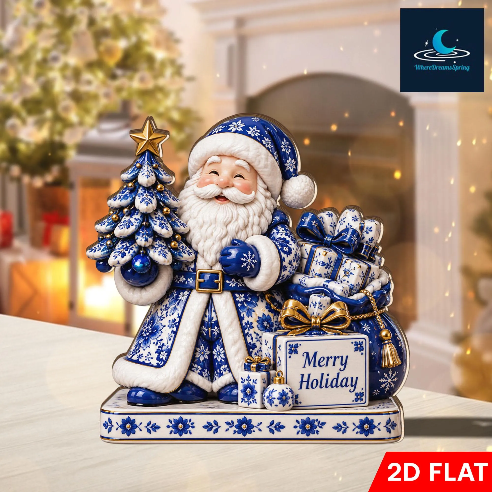 Blue White Santa Wooden Block, Christmas Tabletop Christmas Decoration, Winter Tabletop Decoration Decor - image 3