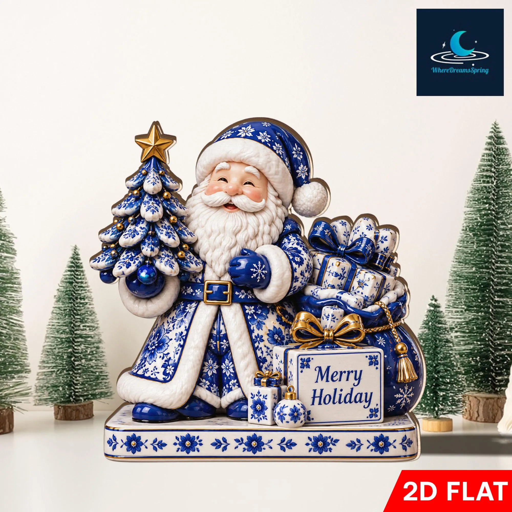 Blue White Santa Wooden Block, Christmas Tabletop Christmas Decoration, Winter Tabletop Decoration Decor - image 4