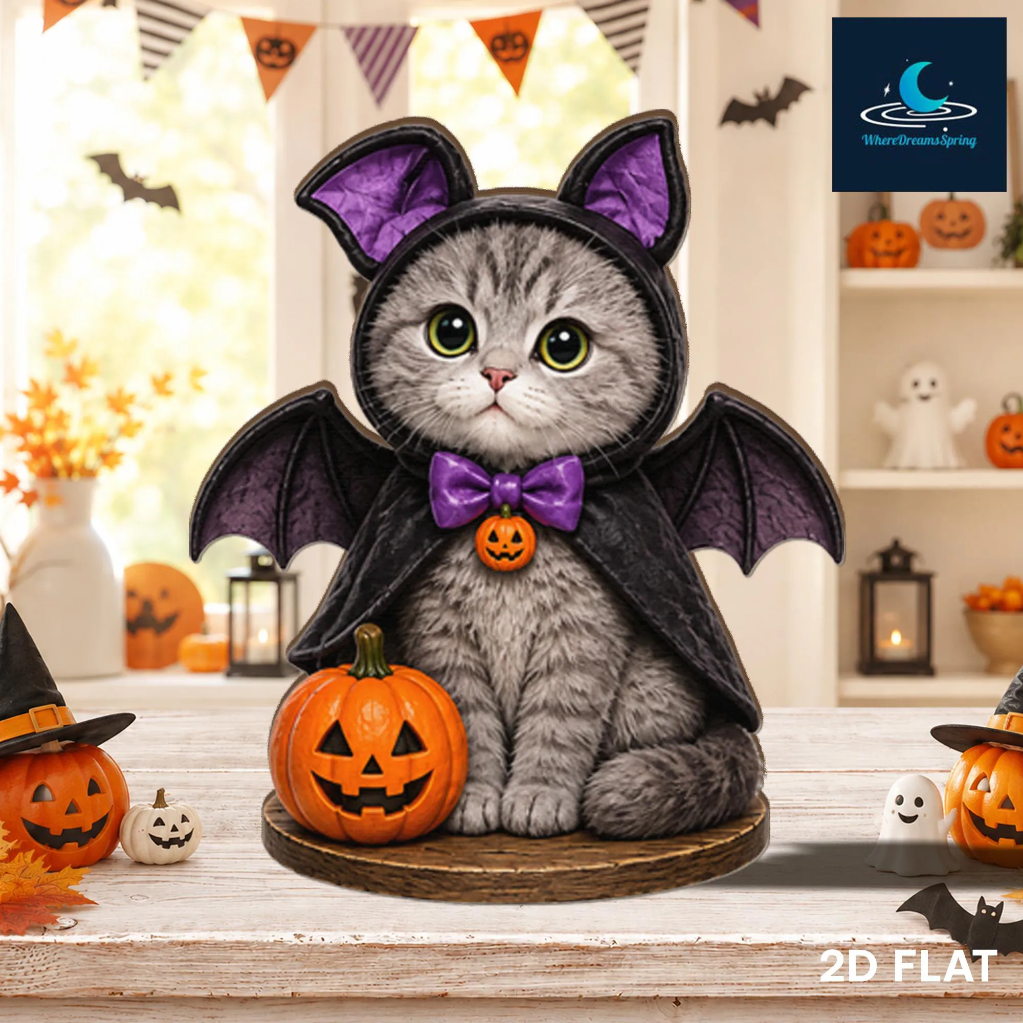Personalized Halloween Cat Figurine, Custom Name Black Cat Decor, Spooky Fall Shelf Ornament - image 4