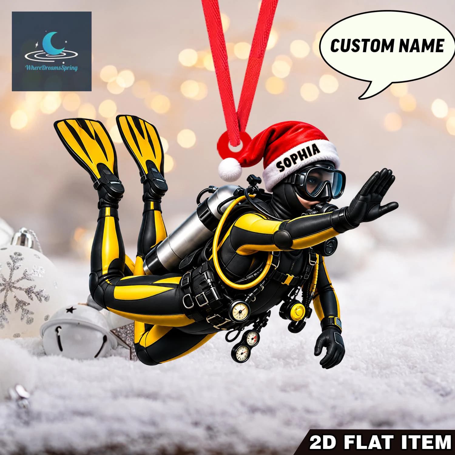 Custom Scuba Diver Ornament, Personalized Christmas Decor, Acrylic Keepsake (2D Flat)