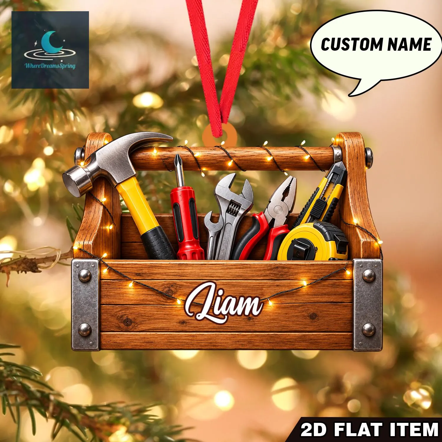 Personalized Tool Box Christmas Ornament, Custom Name Carpenter Gift, Handyman Holiday Decor, Workshop Keepsake