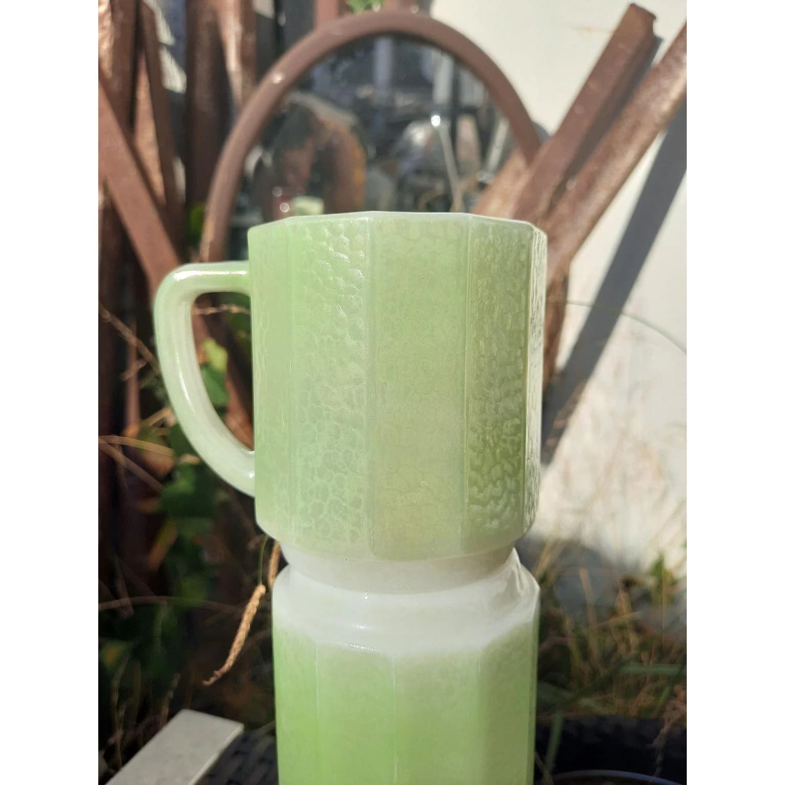 Vintage Vintage Federal Glass Iridescent Green Milk Glass Mugs D Handle 6 PC set