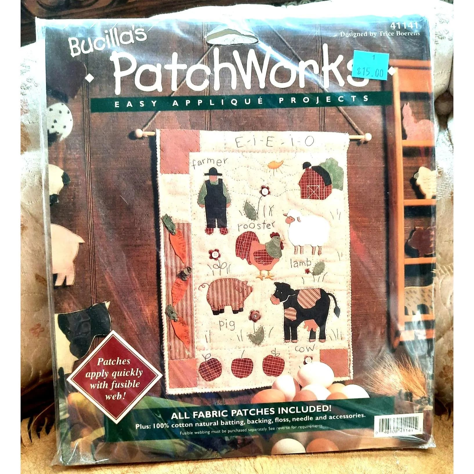Vintage Bucilla Patchworks Easy Applique Projects 41141 EIEIO Quilted Wall Hanging Kit 1990s Deadstock New