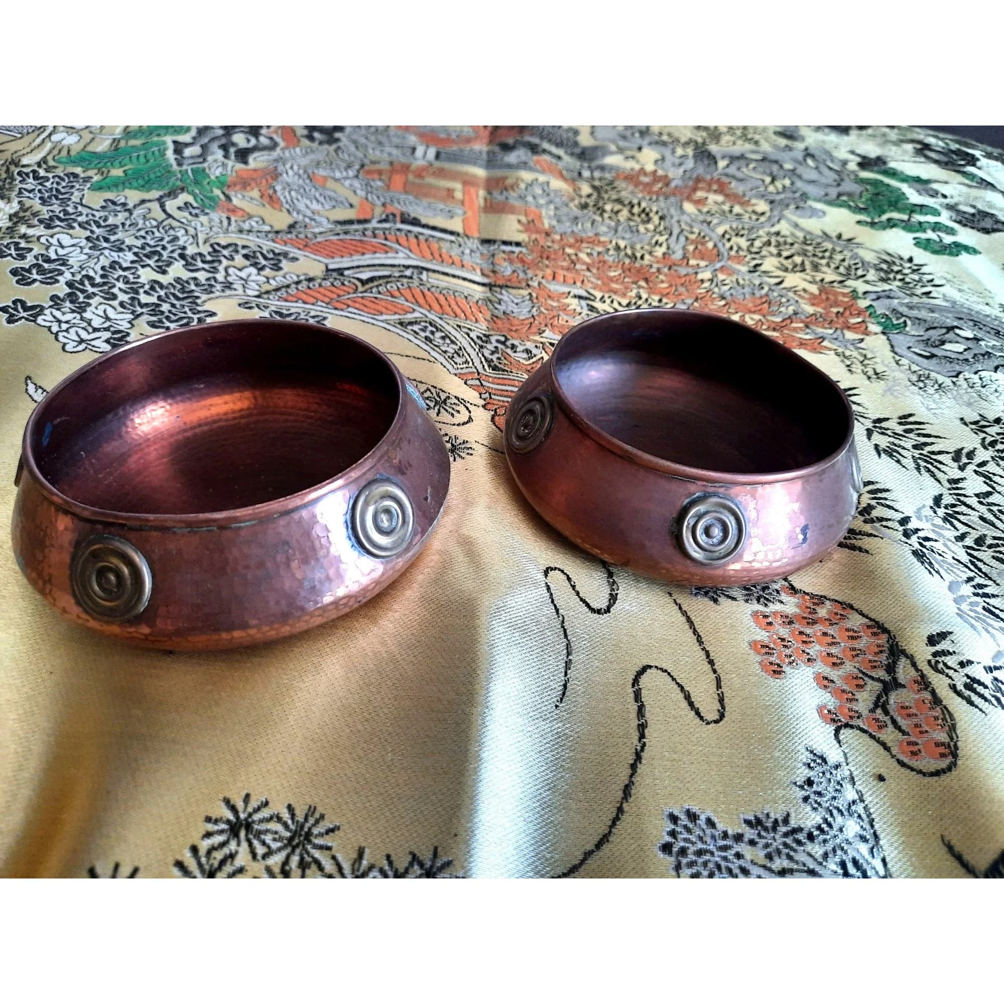 Vintage Middle Eastern Hand Hand Hammered Copper Vessel Pots Pair Set