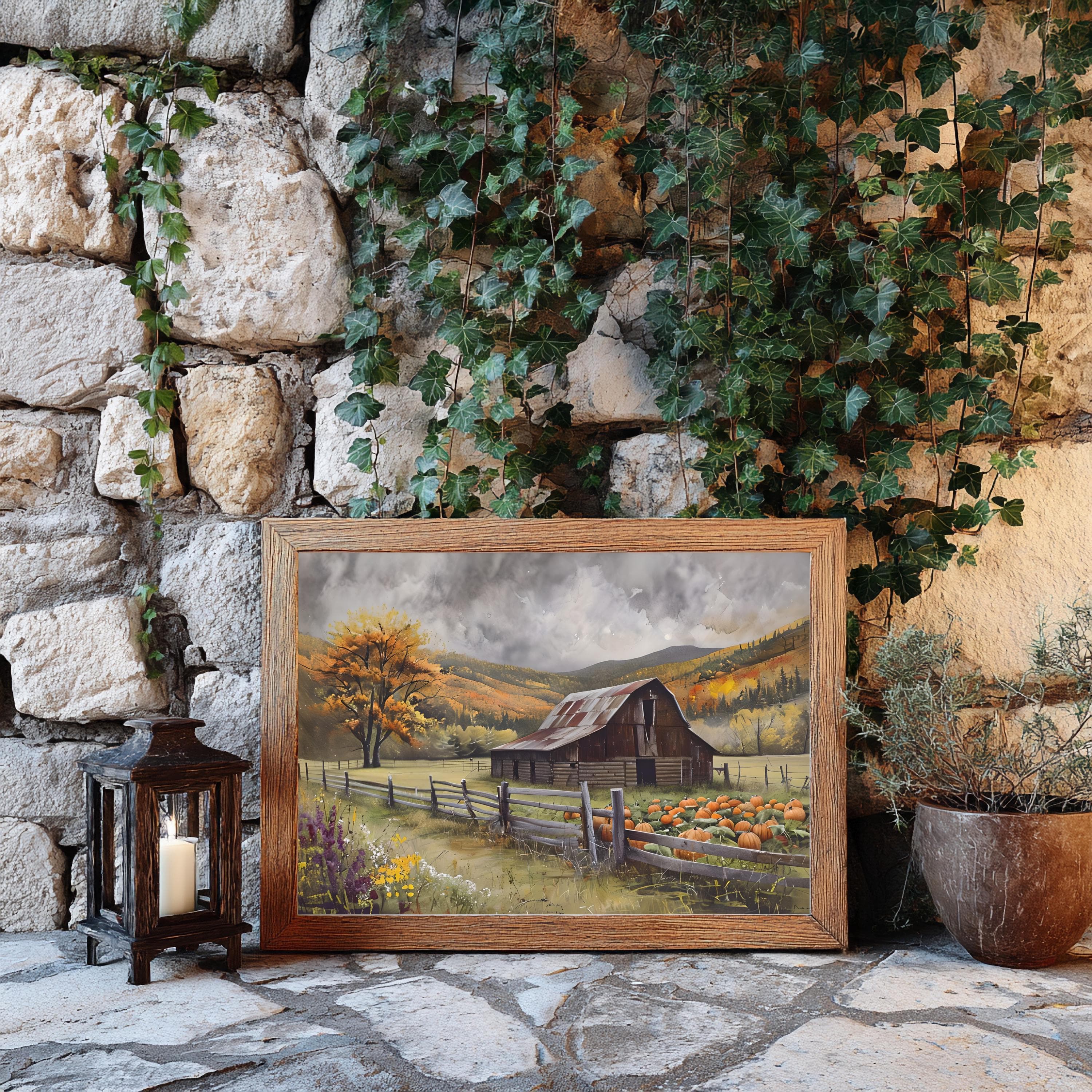 Rustic Farmhouse Autumn Landscape Art Print: Vintage Fall Decor - image 3