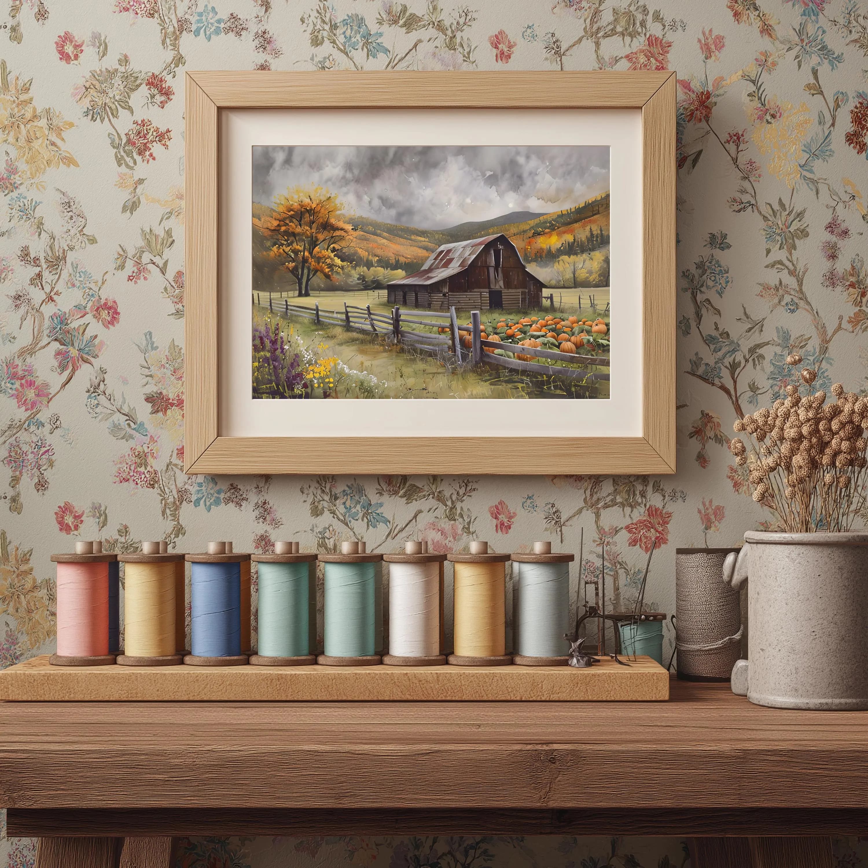 Rustic Farmhouse Autumn Landscape Art Print: Vintage Fall Decor - image 4