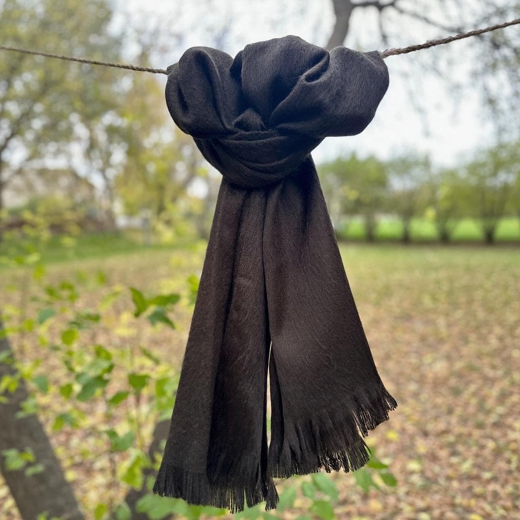 Handwoven Baby Alpaca Shawl - Dark Brown Winter Scarf - image 2