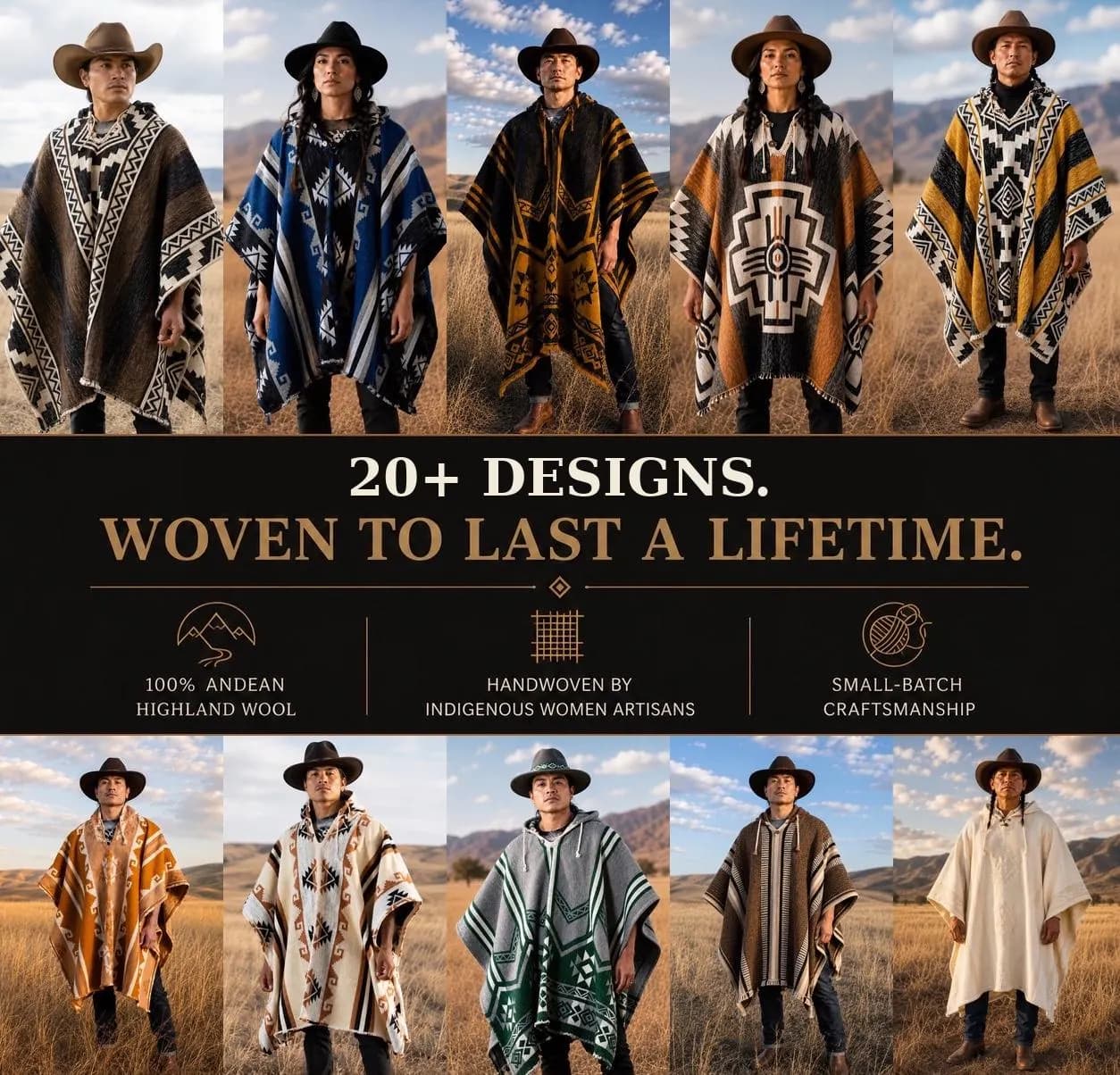 100% Wool Hooded Poncho | Southwestern Pullover | Unisex Western Outerwear - image 3