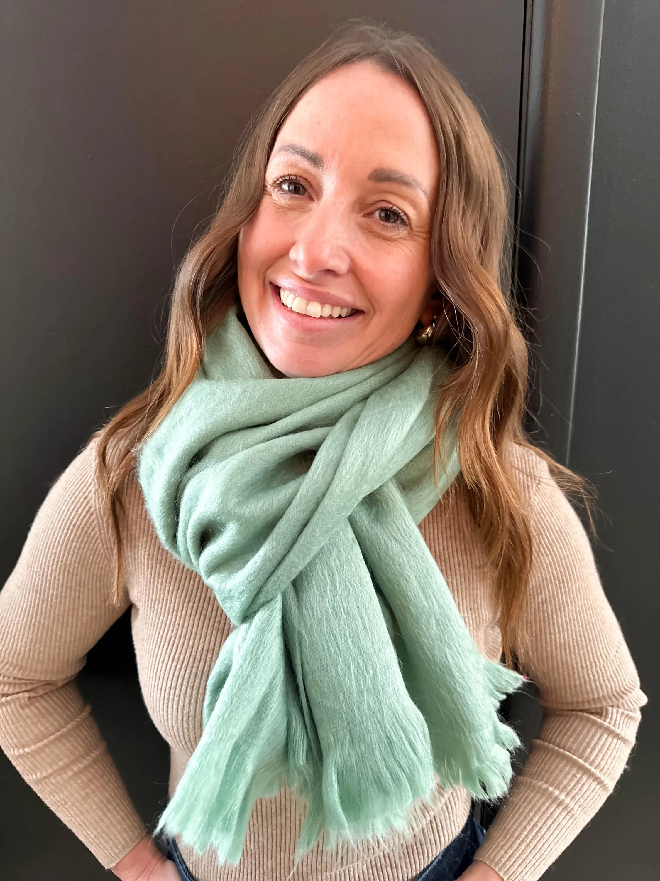 Handwoven Baby Alpaca Scarf – Eucalyptus Green, Lightweight Shawl Wrap - image 5