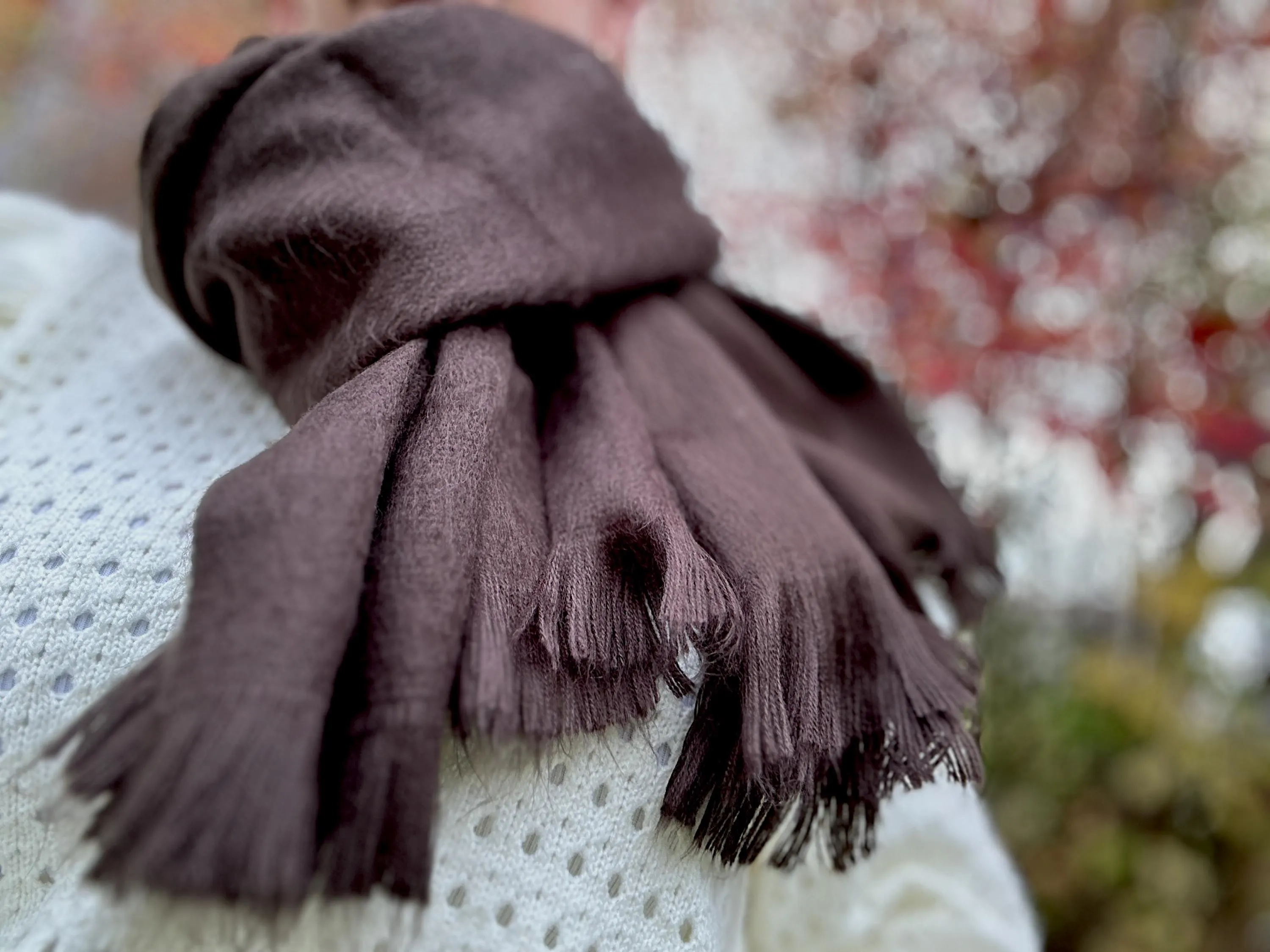 Handwoven Baby Alpaca Shawl - Dark Brown Winter Scarf - image 3