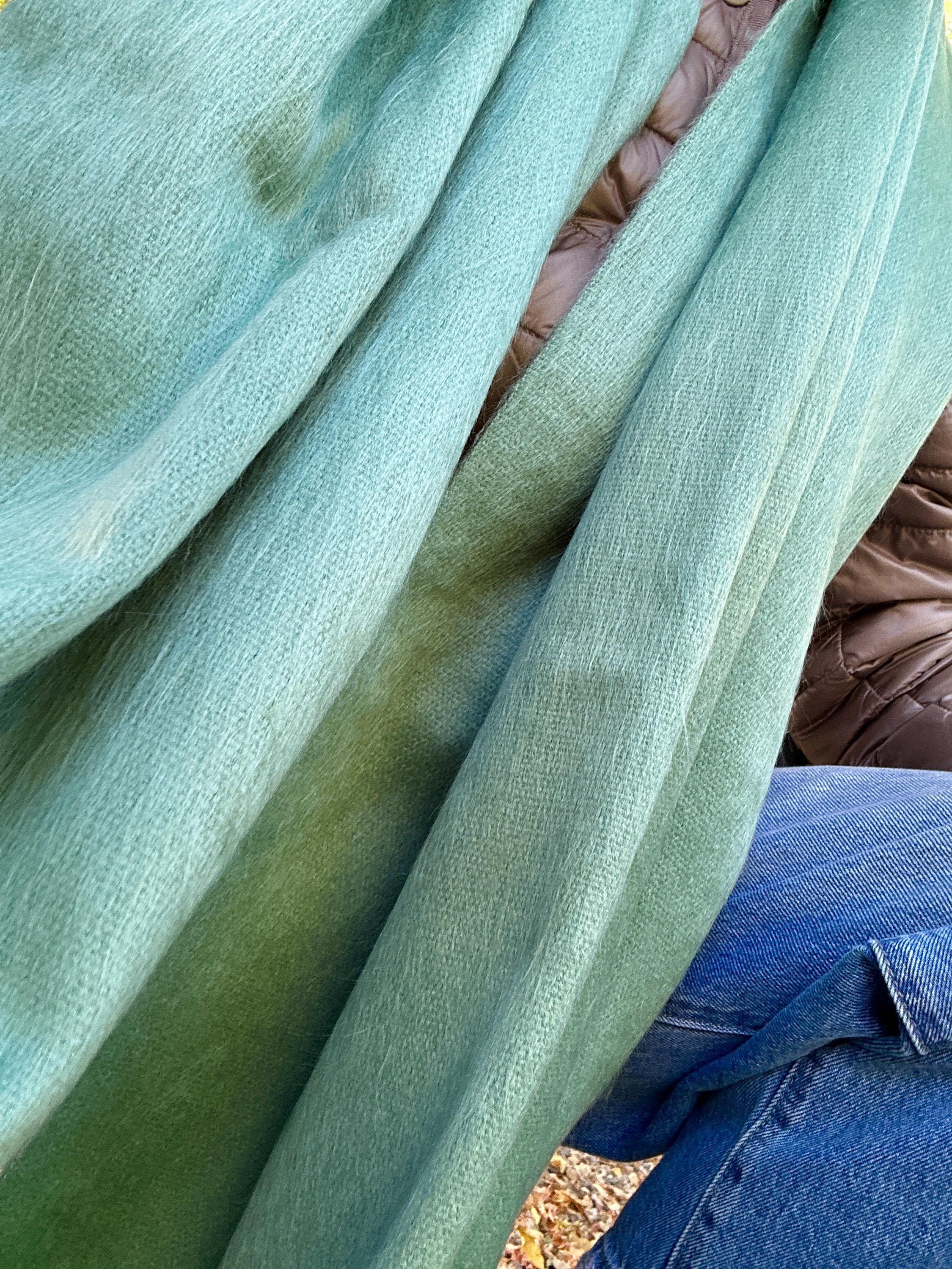 Handwoven Baby Alpaca Scarf – Eucalyptus Green, Lightweight Shawl Wrap - image 4