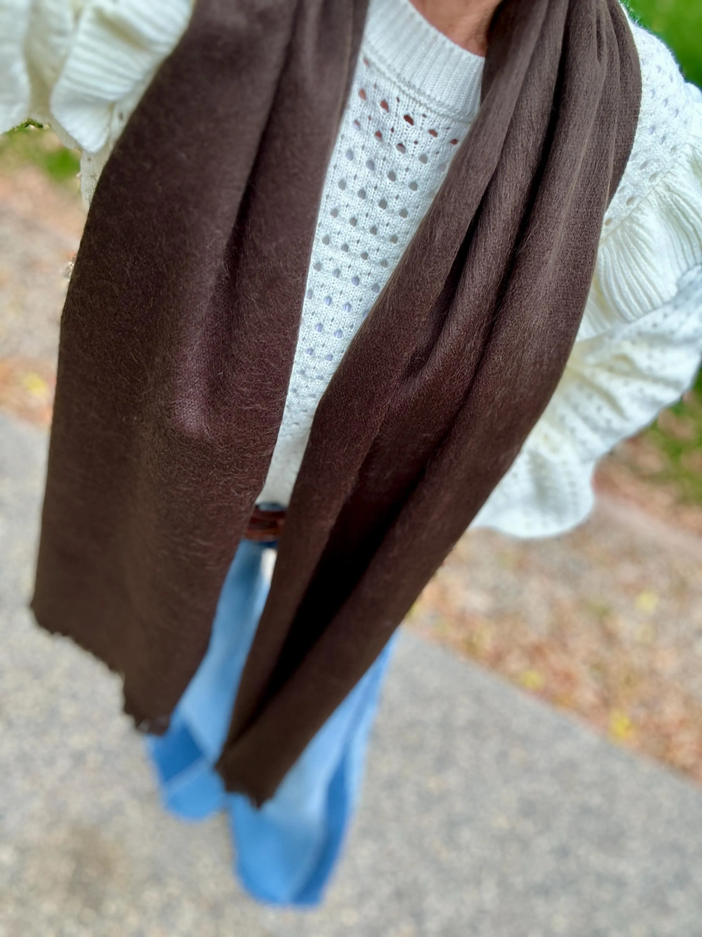 Handwoven Baby Alpaca Shawl - Dark Brown Winter Scarf - image 5