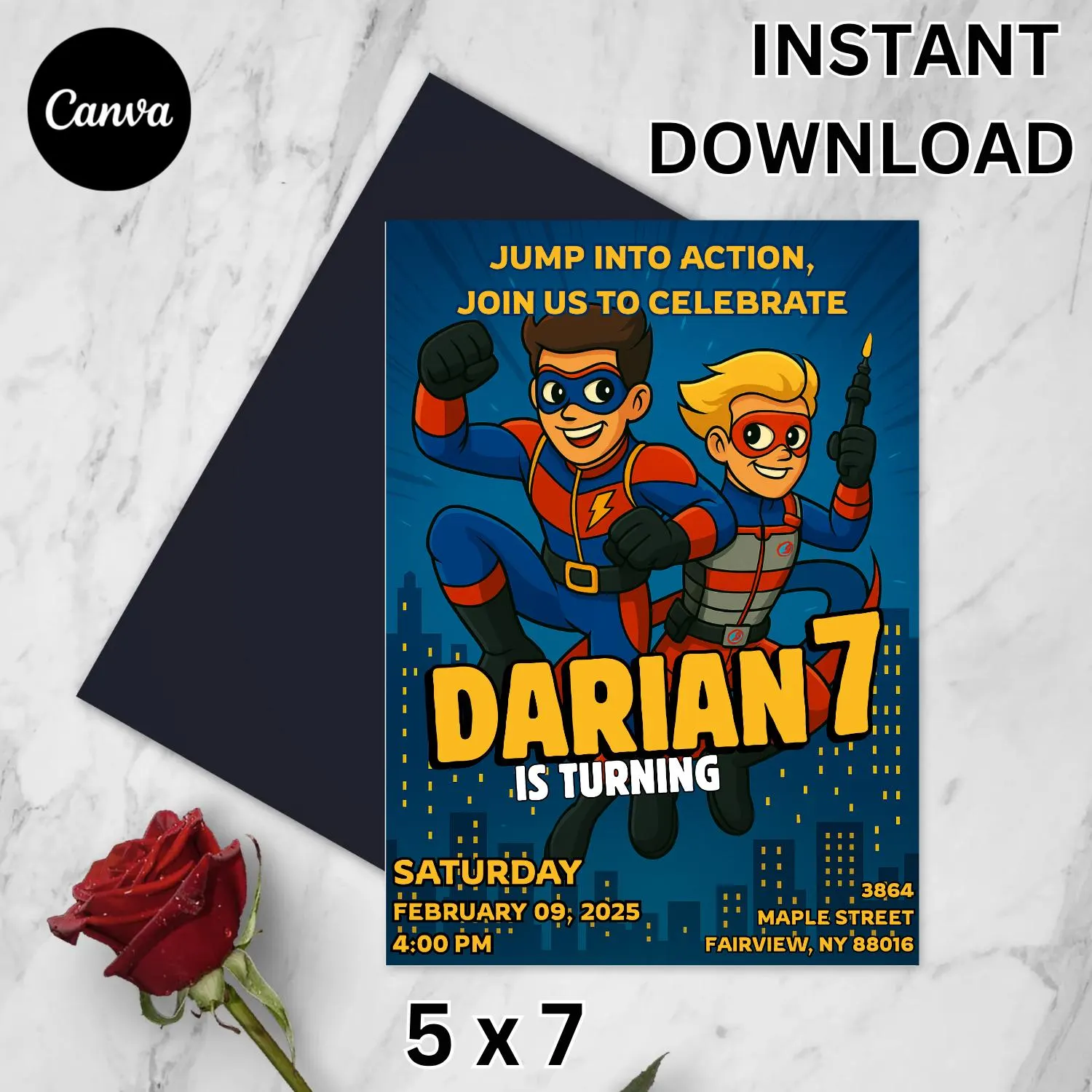 Superhero Birthday Invitation: Comic Book Party, Editable Template (Digital Download)
