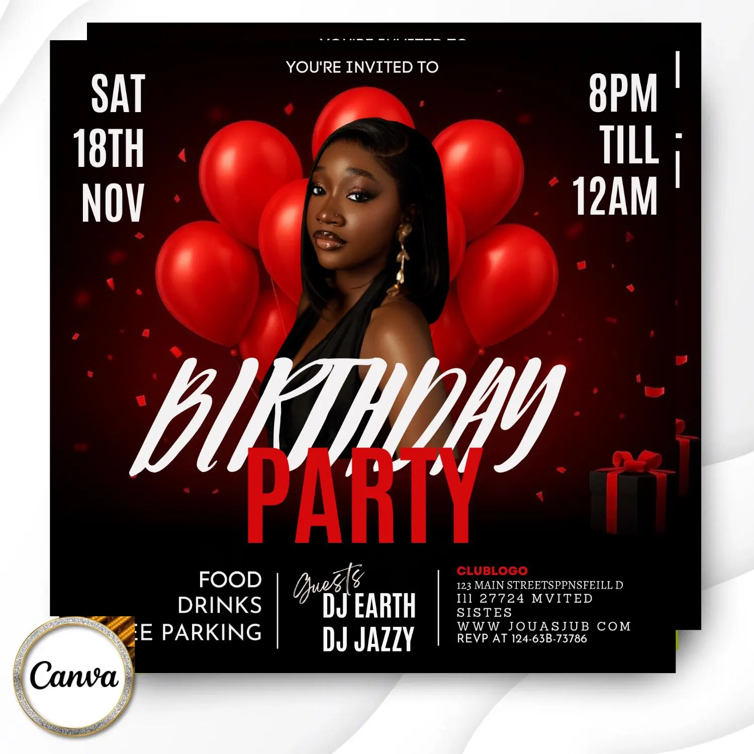 Nightlife Birthday Party Flyer, Red Balloon Bash (Editable Canva Template) - image 3