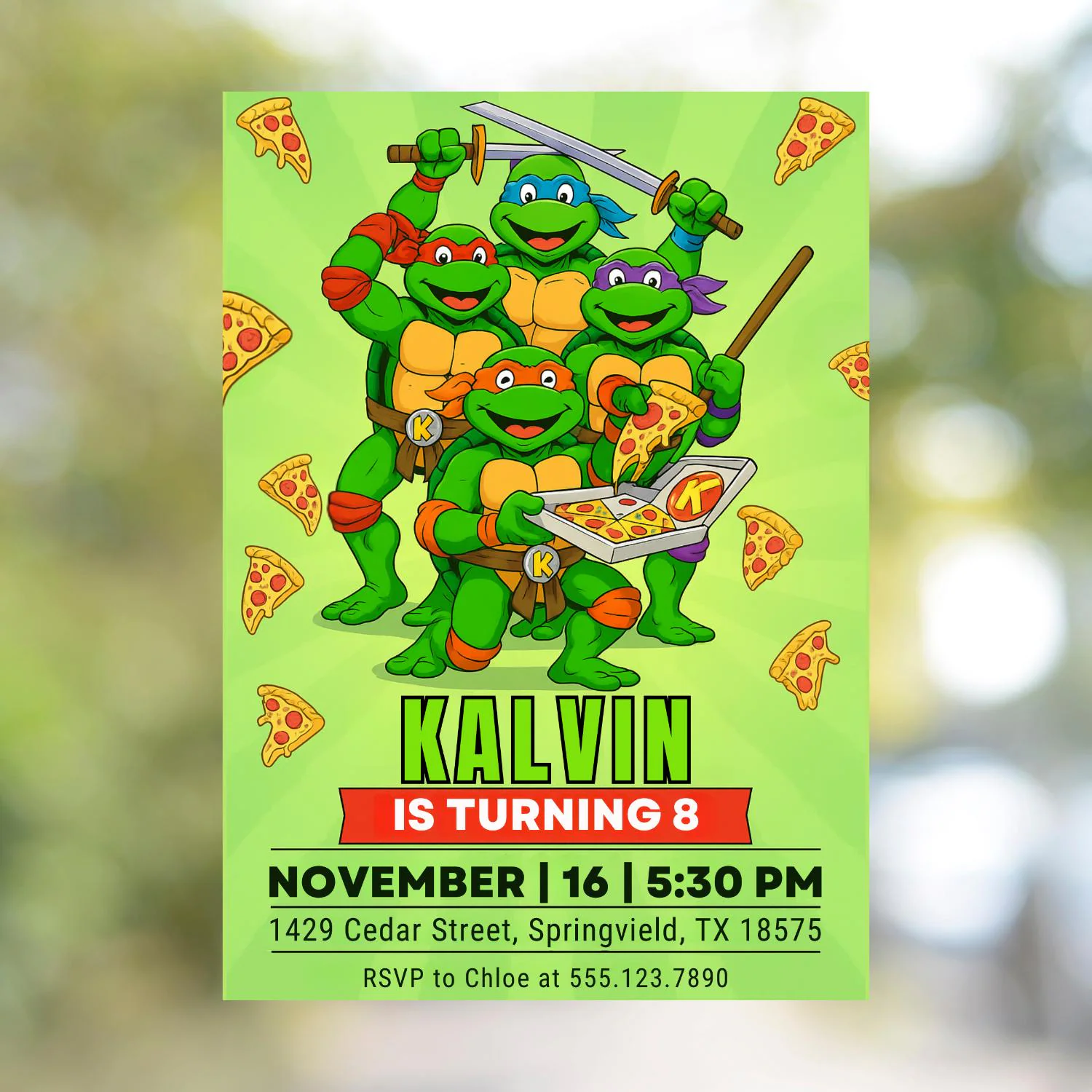 Ninja Turtle Birthday Invitation: Editable Pizza Party Template (Digital Download Card - image 3