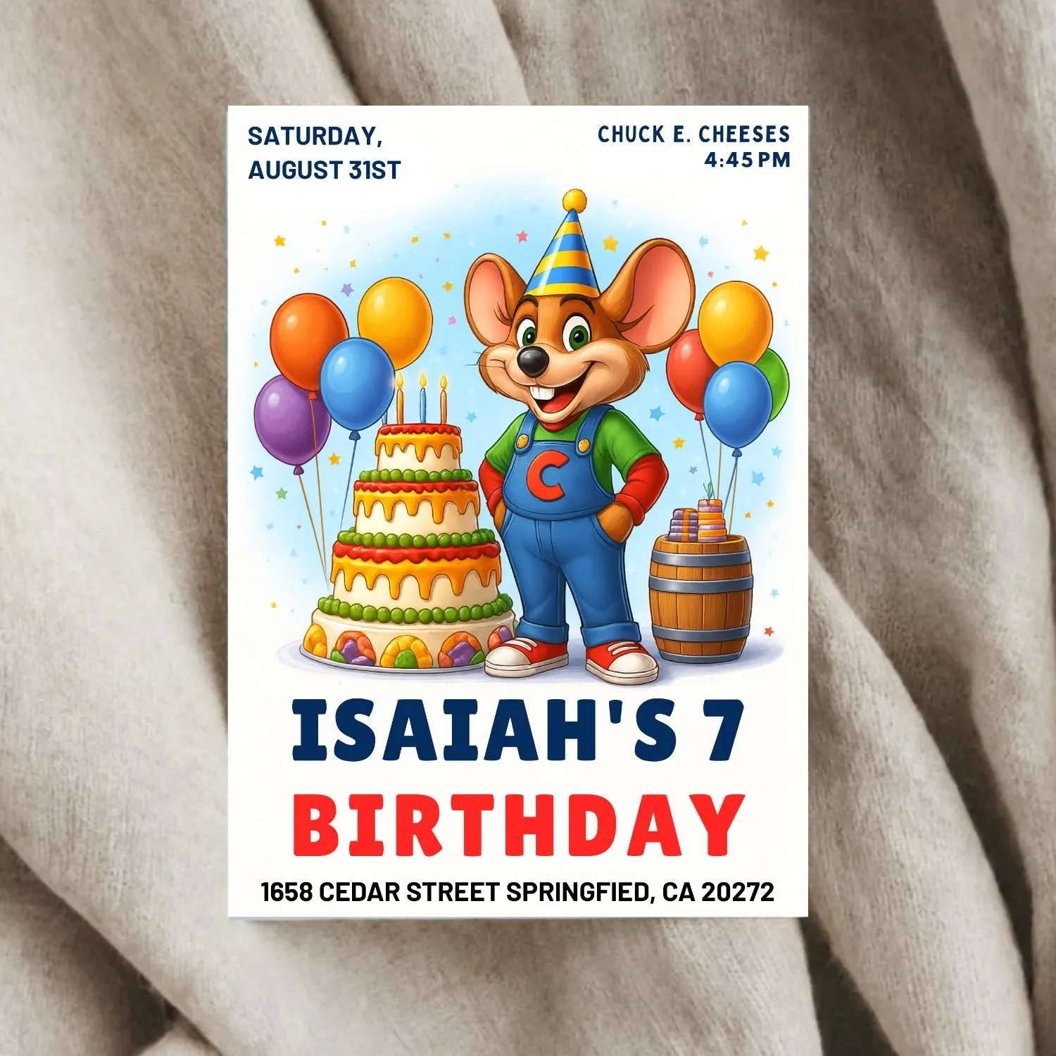 Chuck E Birthday Invitation: Pizza Arcade Party, Editable Template (Digital Download) - image 3