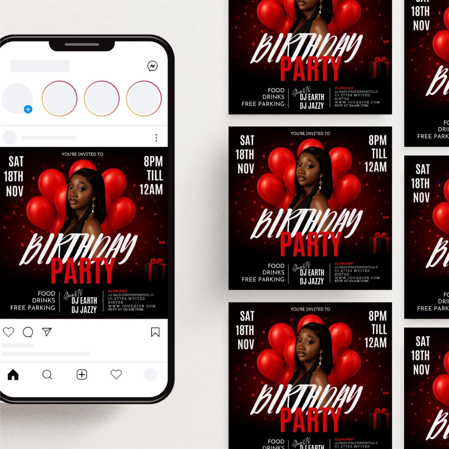 Nightlife Birthday Party Flyer, Red Balloon Bash (Editable Canva Template) - image 2
