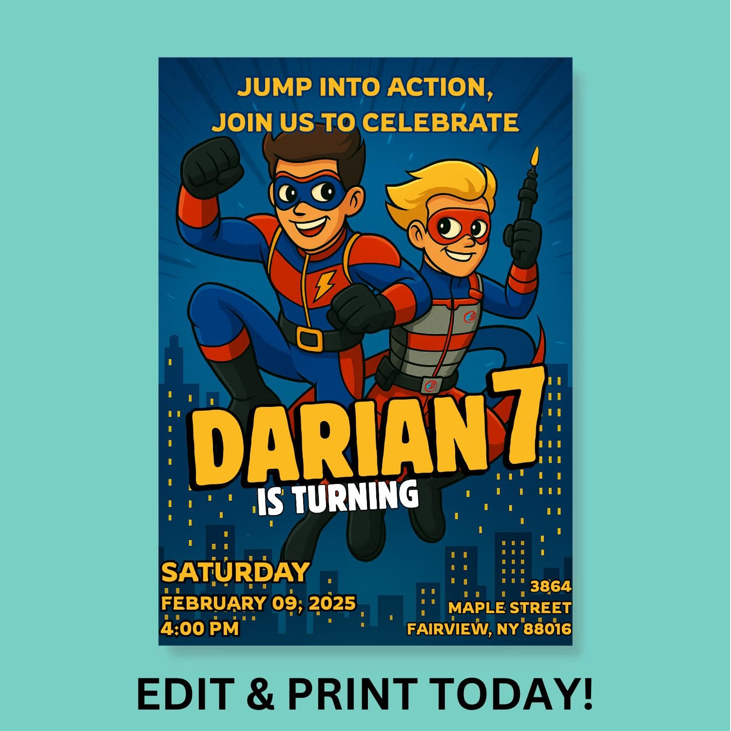 Superhero Birthday Invitation: Comic Book Party, Editable Template (Digital Download) - image 4