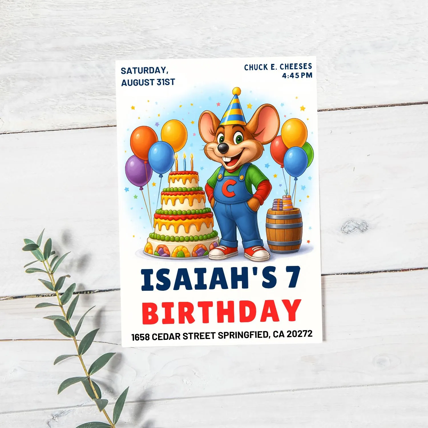 Chuck E Birthday Invitation: Pizza Arcade Party, Editable Template (Digital Download) - image 2