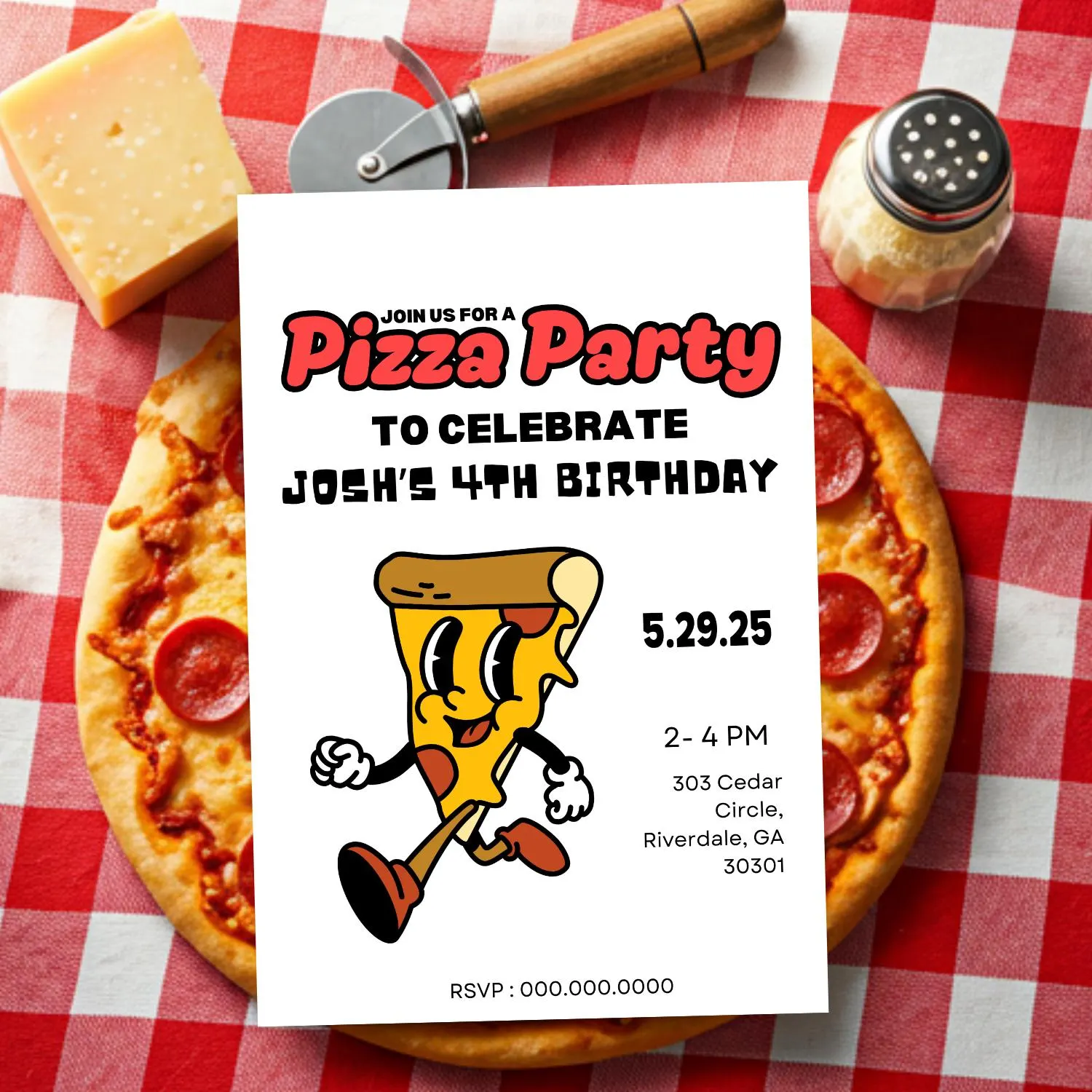 Pizza Party Birthday Invitation: Editable Kids Template (Digital Download)