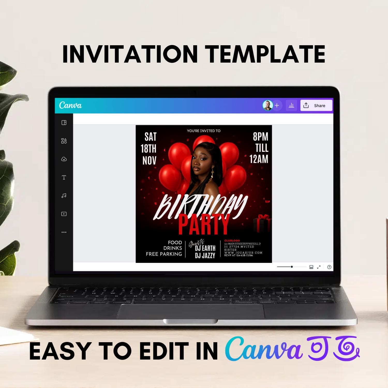 Nightlife Birthday Party Flyer, Red Balloon Bash (Editable Canva Template) - image 5