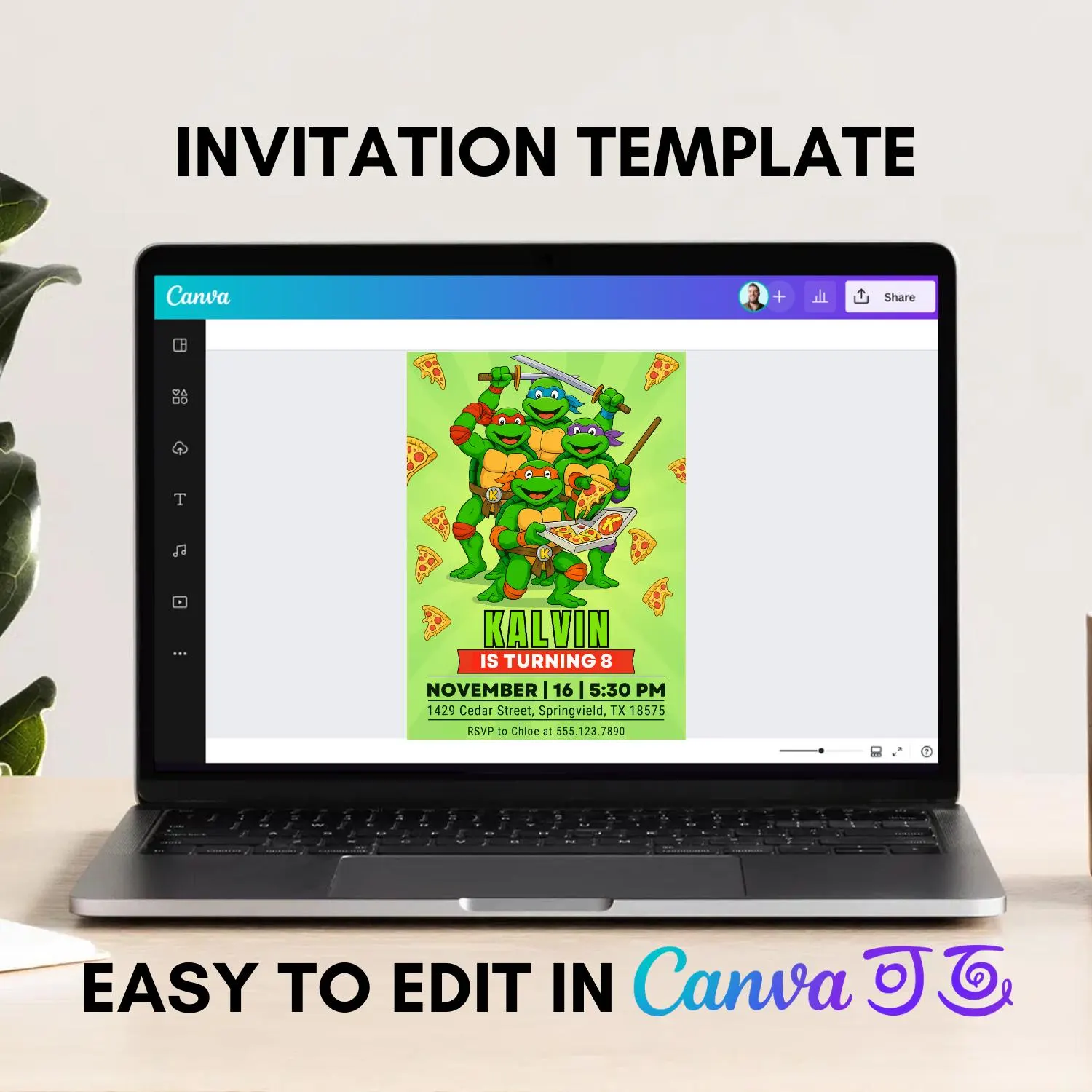 Ninja Turtle Birthday Invitation: Editable Pizza Party Template (Digital Download Card - image 5