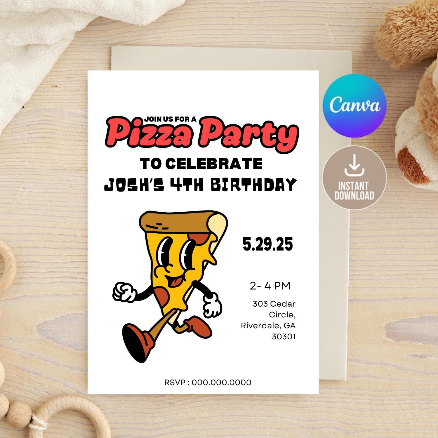 Pizza Party Birthday Invitation: Editable Kids Template (Digital Download) - image 5