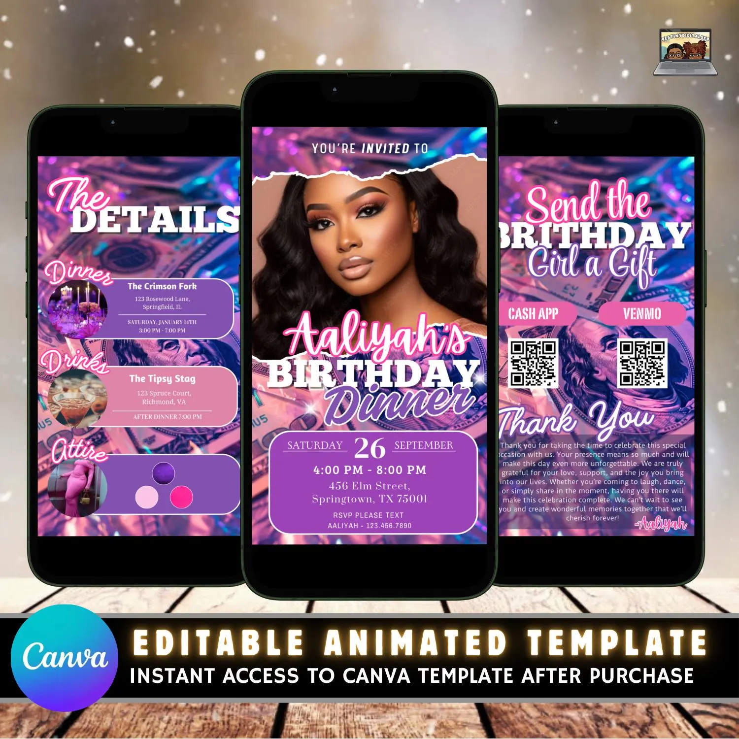 Animated Birthday Party Invitation: Customizable Digital Template