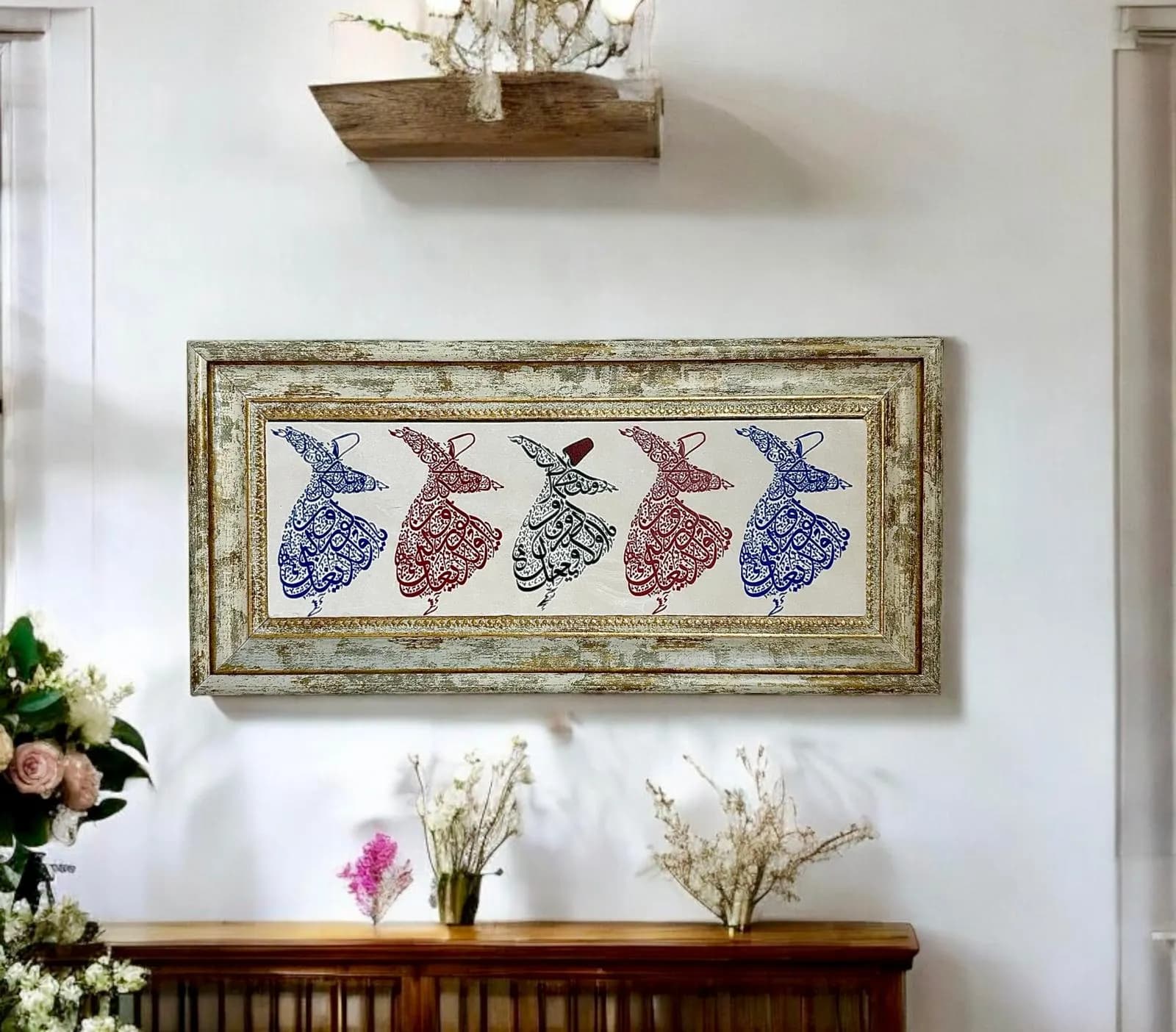 Dervish Painting Islamic Calligraphy Art on Natural Stone with Frame - image 3