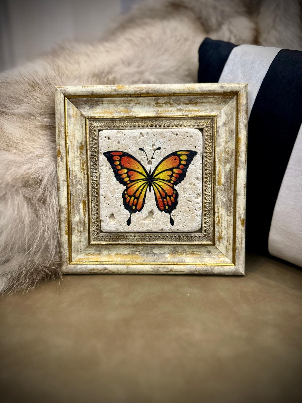 Butterfly Stone Art, Floral Wooden Frame, Handcrafted Decor - image 5