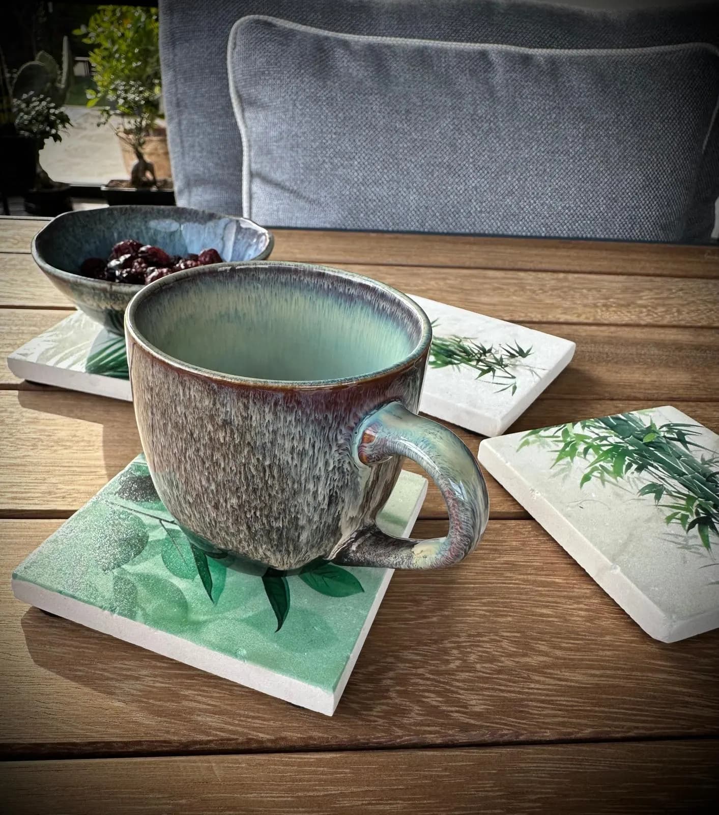 Limra Stone Coasters, Tropical Bamboo Botanical Decor, Set of 4 - image 3