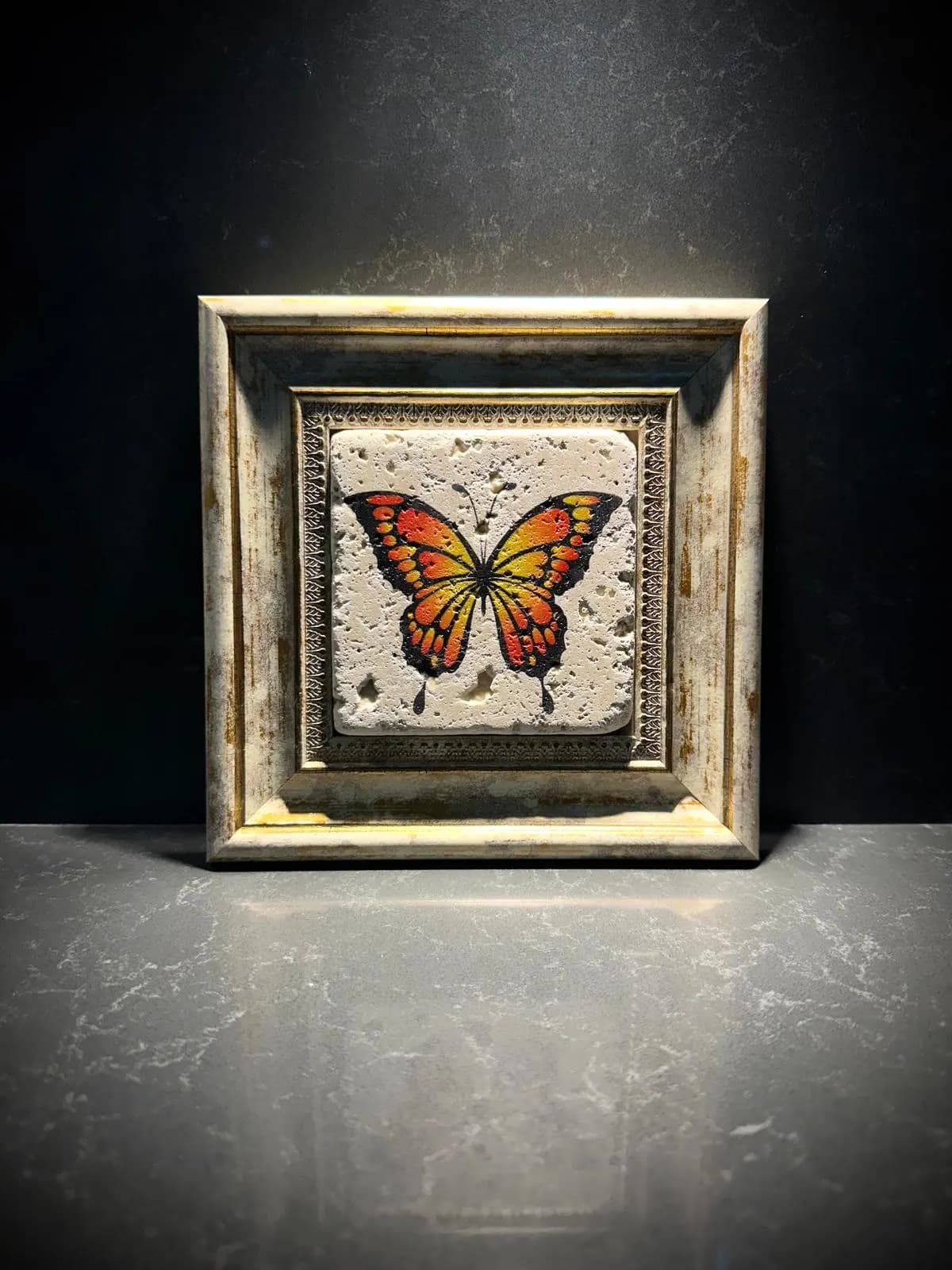 Butterfly Stone Art, Floral Wooden Frame, Handcrafted Decor - image 4