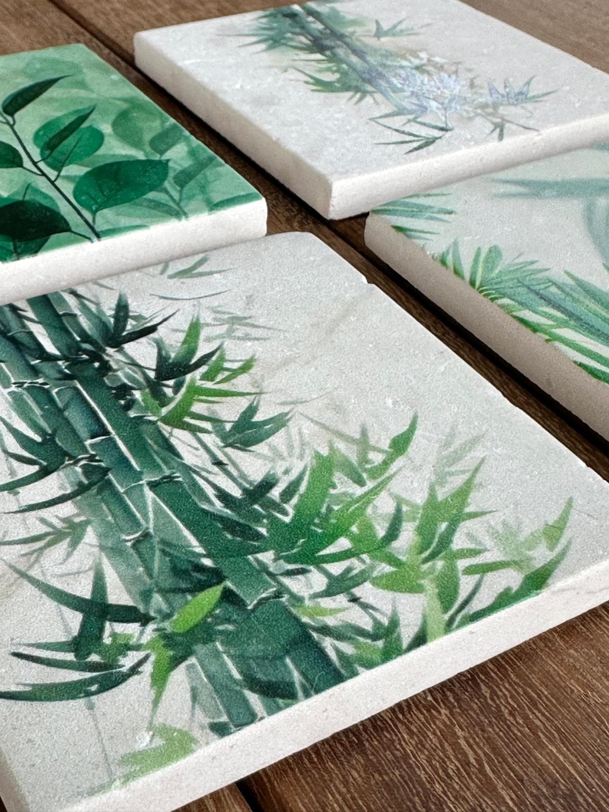Limra Stone Coasters, Tropical Bamboo Botanical Decor, Set of 4 - image 5