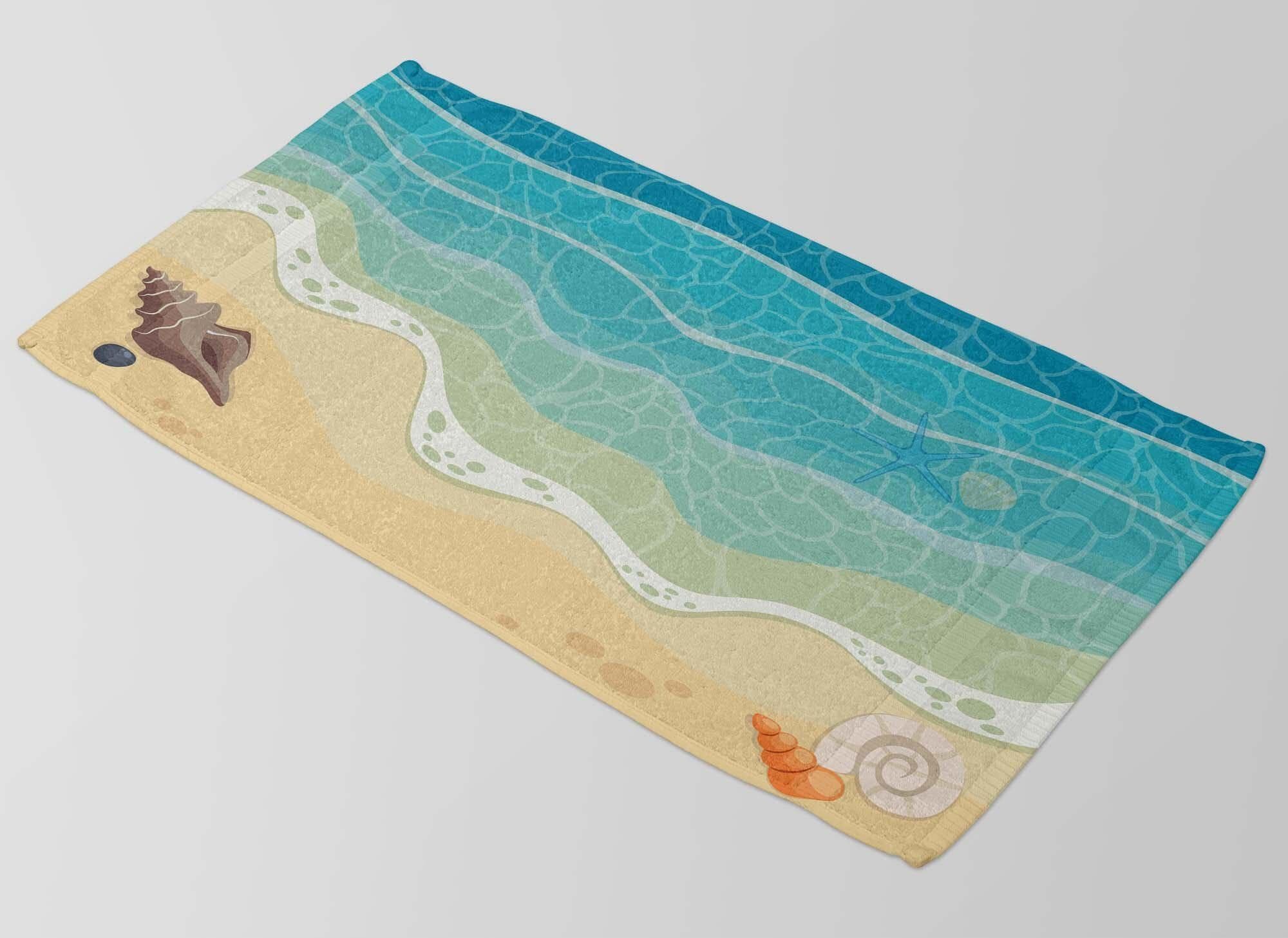 Beach Towel Art, Ocean Wave Towel, Sea Shell Towel, Summer Beach Gift, Coastal Bath Towel, Beach Decor Towel,Sea Theme Towel,Cute Beach Wrap - image 3
