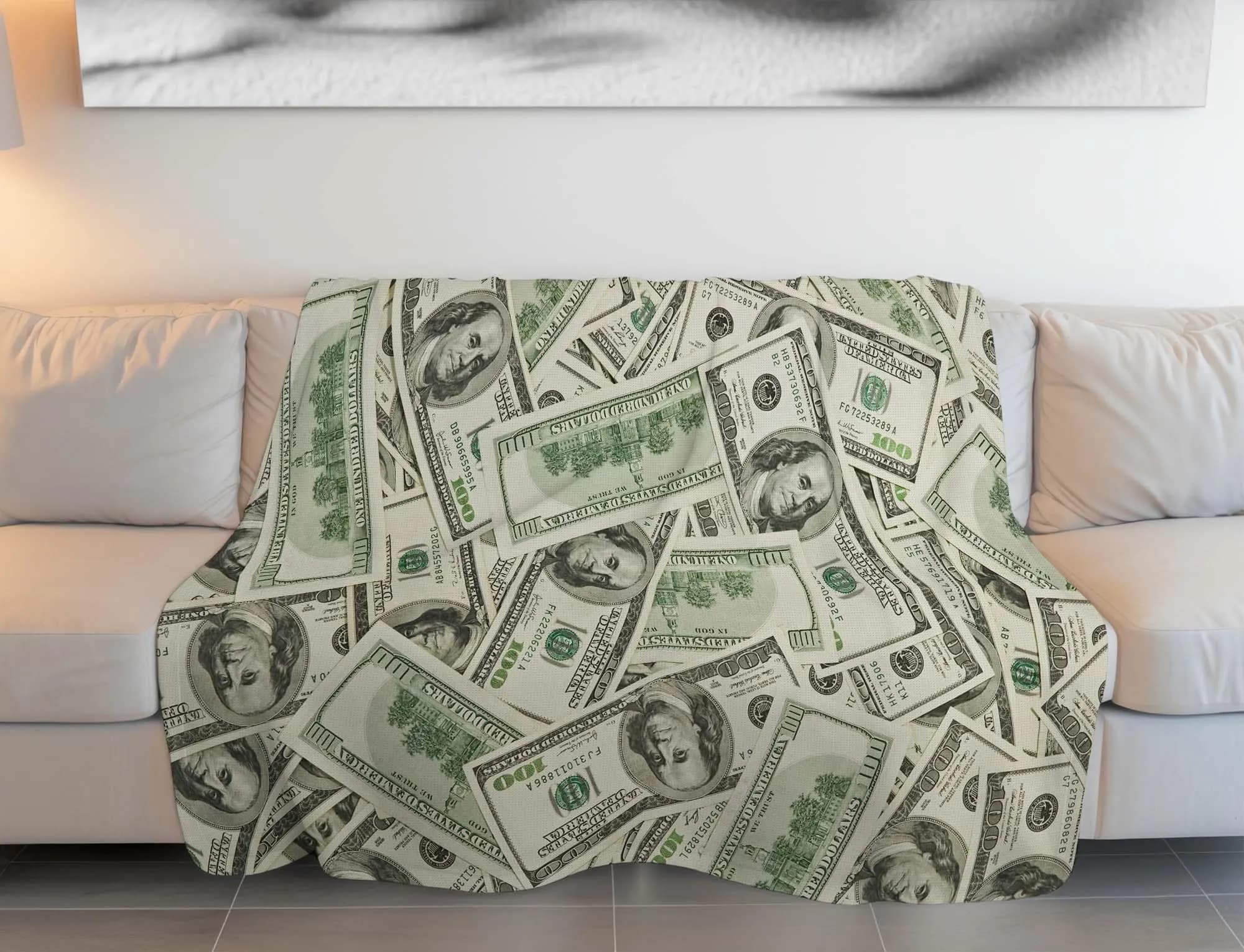 Money Themed Blanket, 100 Dollar Design, Symbol of Wealth, Unique Gift, Finance Themed, Dollar Blanket, Unique Bedspread, Cool Money Symbol - image 3
