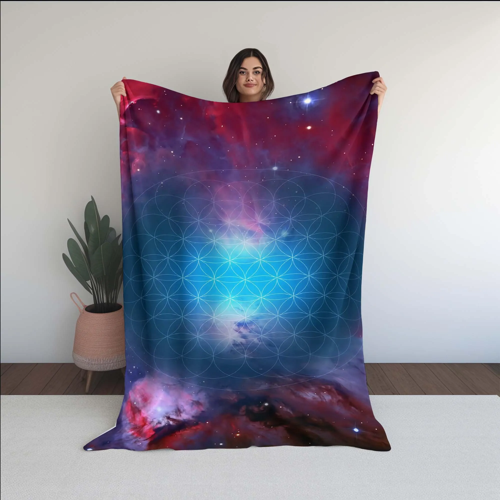 Geometric Flower Pattern Mandala Blanket, Spiritual Design, Green Shade Blanket, Meditation Blanket, Mystical Pattern Blanket, Home Decor
