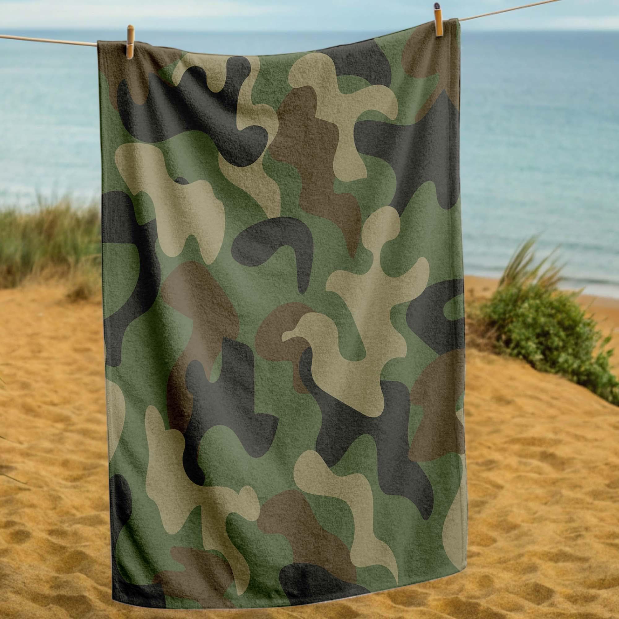 Camouflage Beach Towel, Army-Inspired Design, Durable and Stylish, Soft Fabric, Perfect for Outdoor Adventures, Poolside, Travel Camping